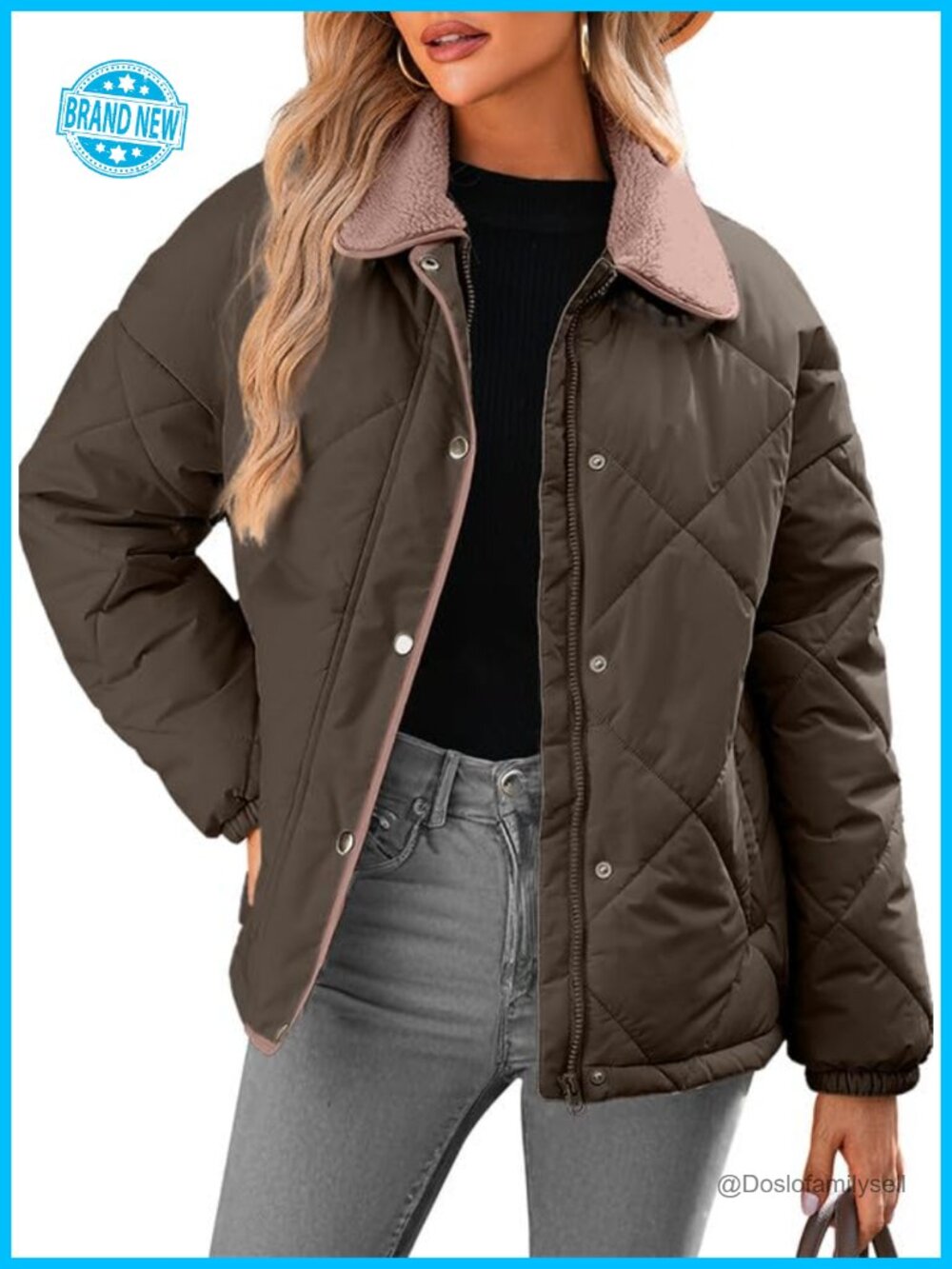 Women's Quilted Puffer Jacket Button Down Long Sleeve Winter Coat